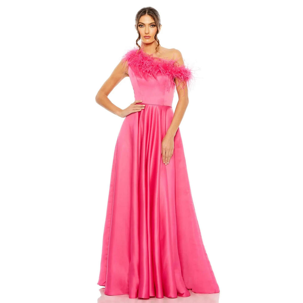 New, Mac Duggal Angelic One-Shoulder A-Line Dress Hot Pink Size 10 #Ld142